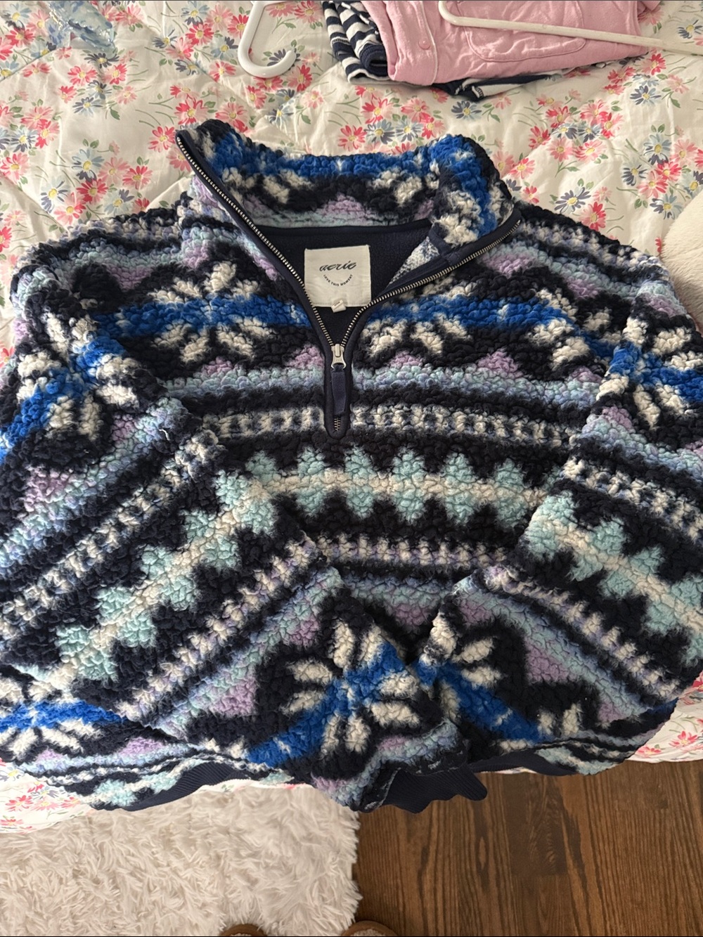 aerie Fuzzy Half-Zip Sweater in Navy, Blue, Black, White, Lavender